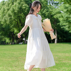 少女连衣裙新款夏季2024爆款高初中学生女大童气质长裙白色仙女裙