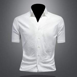 欧洲站衬衫男装短袖夏季新款韩版修身潮流高级感商务休闲白色衬衣