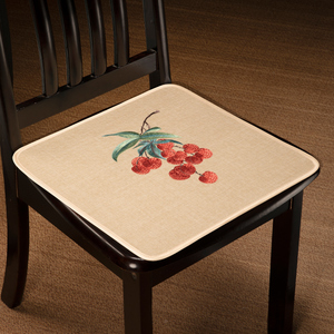 新中式凳垫红木椅子餐桌椅垫实木薄椅垫棉麻防滑便携坐垫尺寸定制