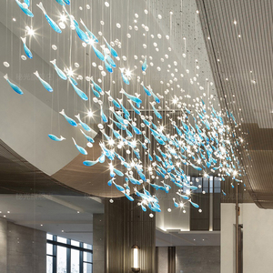 空中吊饰创意琉璃鱼形吊灯酒店大堂艺术天花板软装吊饰餐厅装饰灯