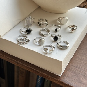 高级轻奢白铜镀925银素圈戒指女开口可调节不掉色小众复古指环