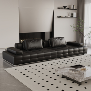 劳伦斯直排真皮沙发意式极简客厅别墅大户型大平层设计师皮艺沙发