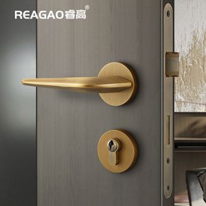 睿高美式轻奢纯铜门锁室内卧室静音磁吸木门锁具分体全铜现代简约