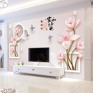 新中式家和富贵客厅影视墙大气电视背景墙壁纸3d立体现代简约浮雕