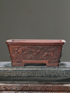紫砂花盆长方形马槽盆仿古防老中国风民国唐宋古典风格做旧老物件