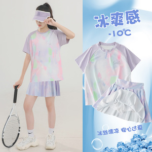 女童速干网球服运动短裙套装儿童冰丝T恤裙裤大童连衣裙夏季薄款