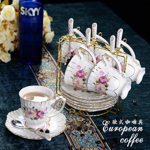 欧式花朵咖啡杯套装英式茶杯茶具杯碟欧美陶瓷红茶下午茶杯送架子