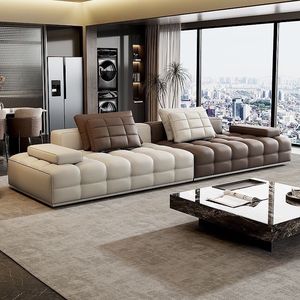 意式极简劳伦斯真皮沙发组合大户型别墅大平层模块布艺设计师沙发