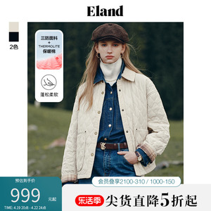 【三防面料】Eland衣恋夹棉棉服女短款华夫饼棉衣外套防水冬新款