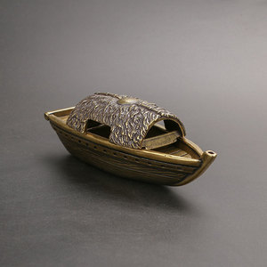 复古纯黄铜小船渔船客船渔舟拼装组装仿真模型茶桌摆件香薰线香插