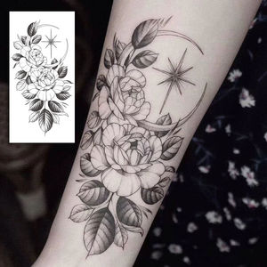 欣苏橙素花纹身贴防水持久仿真手上个性月亮手臂花朵ins女刺青贴 阿里巴巴找货神器