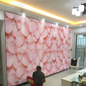 壁布店装修壁画立体客厅卧室沙发电视背景墙壁纸粉色玫瑰花瓣墙纸
