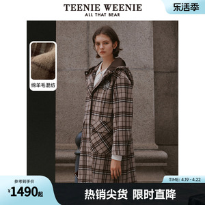 TeenieWeenie小熊秋冬季格纹绵羊毛混纺毛呢大衣呢子外套美拉德女