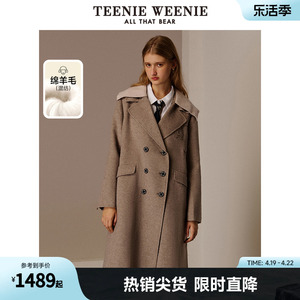 TeenieWeenie小熊冬季西装领毛呢大衣呢子外套中长款格雷系穿搭女