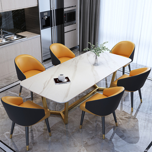 轻奢大理石岩板餐桌椅组合 简约现代家用小户型ins北欧风定制饭桌