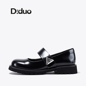 Diduo/迪朵2024夏季新款法式真皮一字带玛丽珍鞋女休闲浅口单鞋子