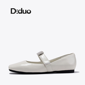 Diduo/迪朵2024夏季新款法式真皮玛丽珍鞋女魔术贴小皮鞋羊皮单鞋