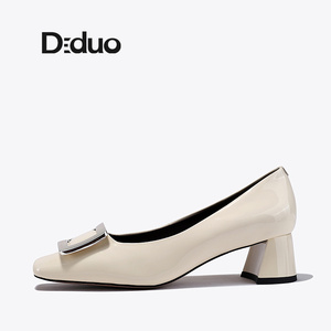 Diduo/迪朵2024春季新款设计感小众名媛气质高跟鞋女真皮粗跟单鞋
