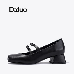 Diduo/迪朵2024春季新款粗跟高跟芭蕾风玛丽珍鞋女小皮鞋方头单鞋