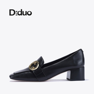 Diduo/迪朵2024夏季新款粗跟英伦小皮鞋女气质高跟鞋增高休闲单鞋