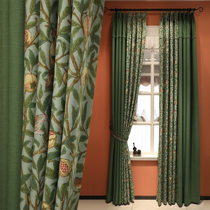 【回归自然】绿色美式乡村田园风窗帘2024年新款复古遮光客厅卧室