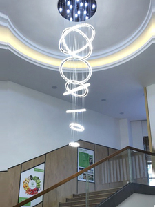 轻奢楼梯吊灯复式楼中空客厅灯现代简约楼梯间肯塞斯水晶圈长吊灯