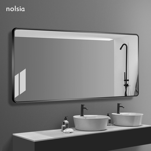 浴室镜子带框挂墙式卫生间洗漱台厕所卫浴镜壁挂玻璃镜北欧风定制