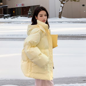 奶油黄色羽绒棉服女短款小个子冬季韩系宽松大码加厚显白棉衣外套