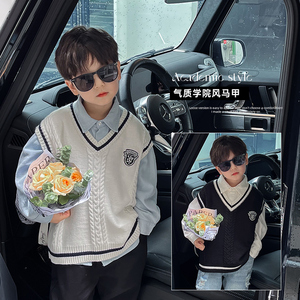 男童套装儿童针织马甲春季新款毛衣男孩衬衫韩系学院风可爱两件套