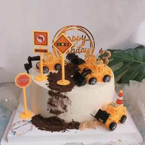 挖土机挖掘机工程车生日烘焙蛋糕摆件交通指示牌路标情景玩具装饰