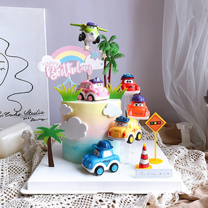 创意卡通儿童小汽车回力男孩小车玩具生日派对摆件烘焙蛋糕装饰