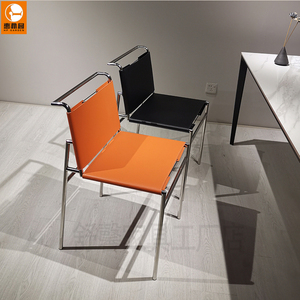 罗克布伦椅意式极简马鞍皮餐椅北欧设计师轻奢餐厅家用不锈钢椅子