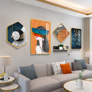 北欧轻奢客厅装饰画沙发背景墙壁画简约现代创意高档大气组合挂画