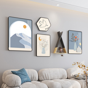北欧客厅装饰画现代简约沙发背景墙壁画新款高档大气创意组合挂画