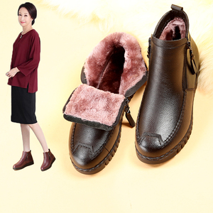 妈妈鞋棉鞋真皮女鞋子冬季短靴中年保暖加绒防滑舒适皮鞋18-269