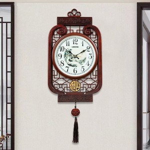 丽盛新中式实木挂钟客厅餐厅中国风复古静音石英钟表创意装饰时钟