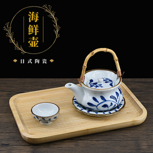 日式海鲜壶陶瓷松茸汤壶复古土瓶蒸壶简约提梁小茶壶精致日韩餐具