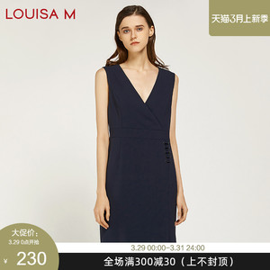 LOUISA M/路逸沙·美冬季新款女装藏青色深V领无袖连衣裙W284D17