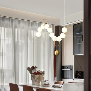 客厅吊灯网红轻奢创意设计师餐桌吧台吊线灯法式珍珠串全铜灯具