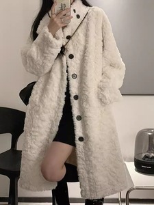 羊羔毛外套女韩版秋冬季中长款过膝立领加棉加厚加绒毛呢大衣外套