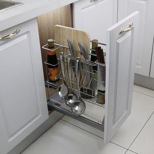 厨房内置橱柜不锈钢阻尼缓冲轨道置物架底装抽屉式调味篮窄小拉篮