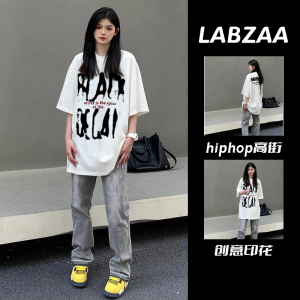 hiphop高街个性印花纯棉短袖T恤女款夏季欧美式高级感上衣ins潮牌