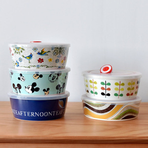 日式陶瓷保鲜碗大号便当碗6英寸大容量保鲜盒冰箱碗微波碗带盖子