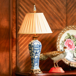 新中式古典奢华青花瓷装饰台灯欧式创意别墅客厅卧室床头灯摆件