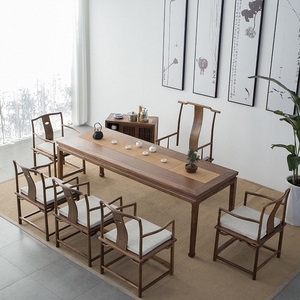新中式茶桌椅组合禅意茶室茶几茶艺功夫泡茶台桌子老榆木实木家具