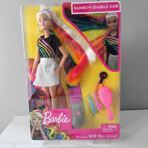 芭比娃娃时尚彩虹长发公主闪粉生日礼物套装换装化妆梳头女孩玩具