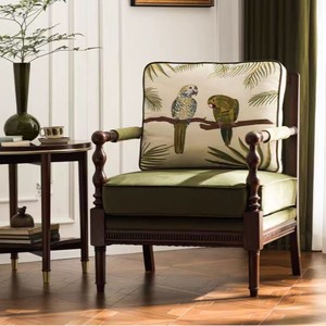 美式椅子老虎新款复古单人沙发椅客厅休闲布艺实木真皮安妮女王椅