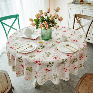 圆餐桌布家用小圆形茶几台布美式轻奢高级感棉麻碎花圆桌桌布布艺