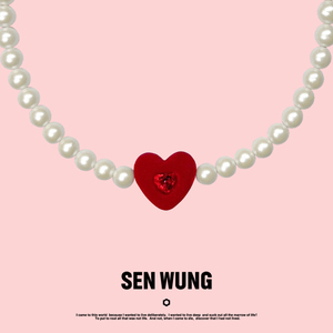 SEN WUNG【心火烧】新年情人节红色爱心水钻项链珍珠串珠Choker