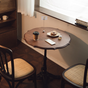 枝荫复古实木圆桌中古小边几美式铁艺餐桌咖啡桌甜品vintage家具